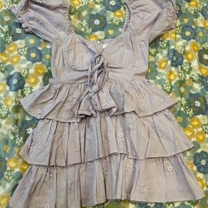 Altar'd State Miona Mini Dress Women's Small Lilac Short Dress puff sleeves